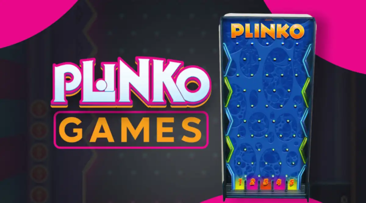 Banner van het Plinko spel met vallende fiches